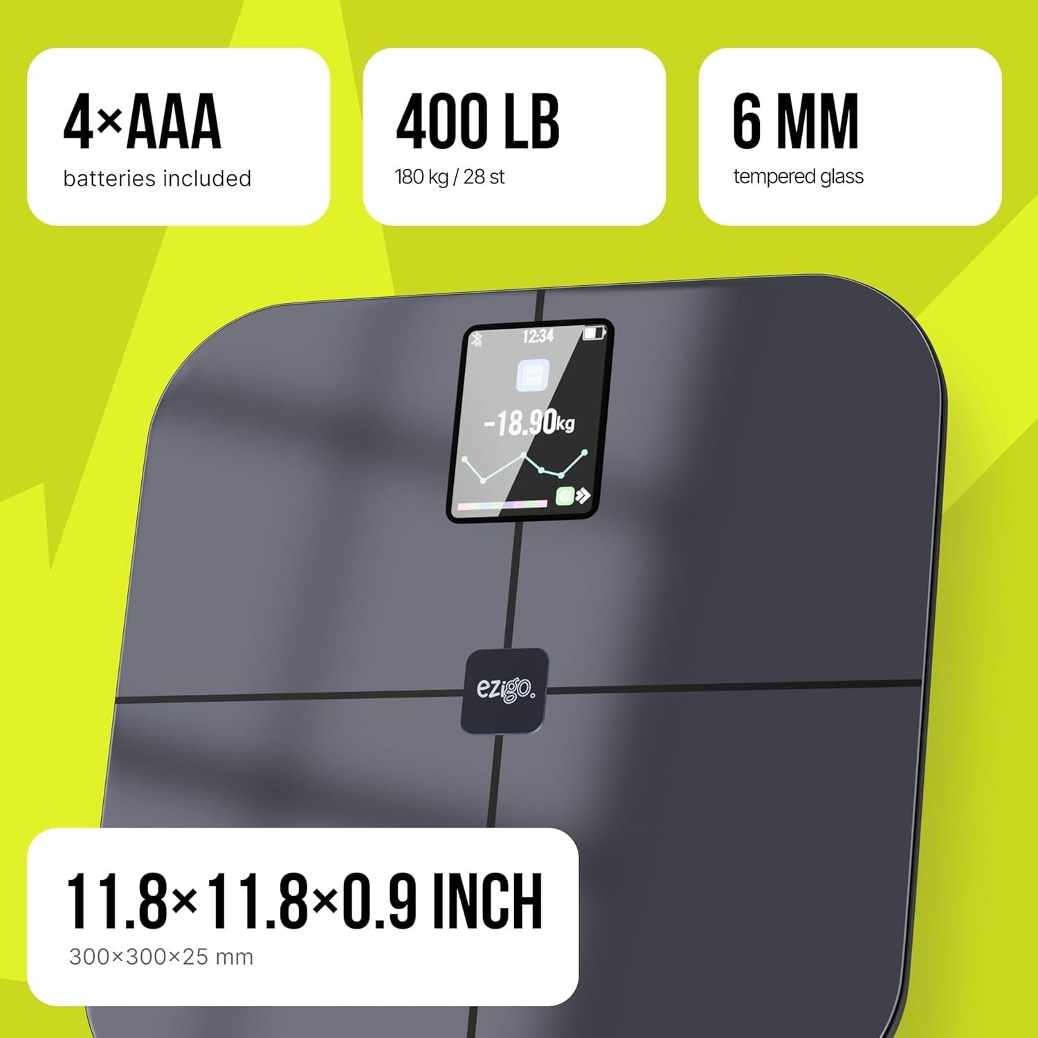 25 Metrics EziGo White Digital Bathroom Smart Scale with BMI, Body Fat, Muscle Mass, Bluetooth, Apple Health Compatible Scales, Digital Weight Composition Scale & Body Fat Mass, Up to 400lb/180 kg - JM Variety Store